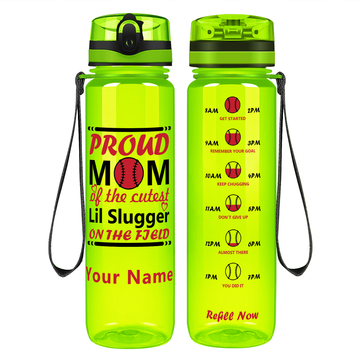 Personalized Proud Baseball Mom on 32 oz Motivational Tracking Water Bottle