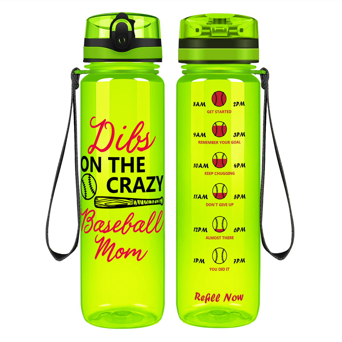 Crazy Baseball Mom on 32 oz Motivational Tracking Water Bottle