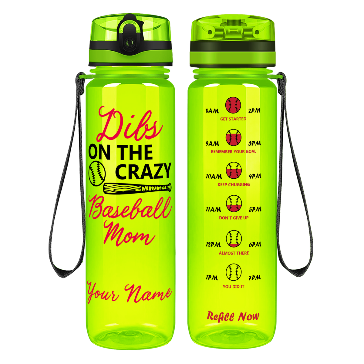 Personalized Crazy Baseball Mom on 32 oz Motivational Tracking Water Bottle