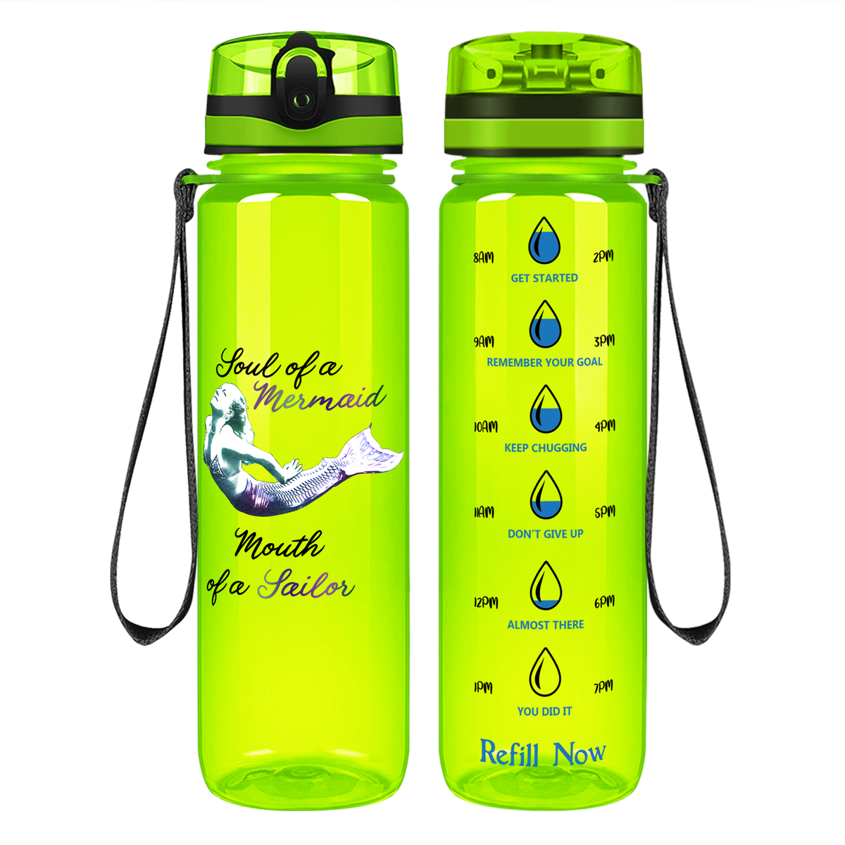 Soul of a Mermaid on 32 oz Motivational Tracking Water Bottle