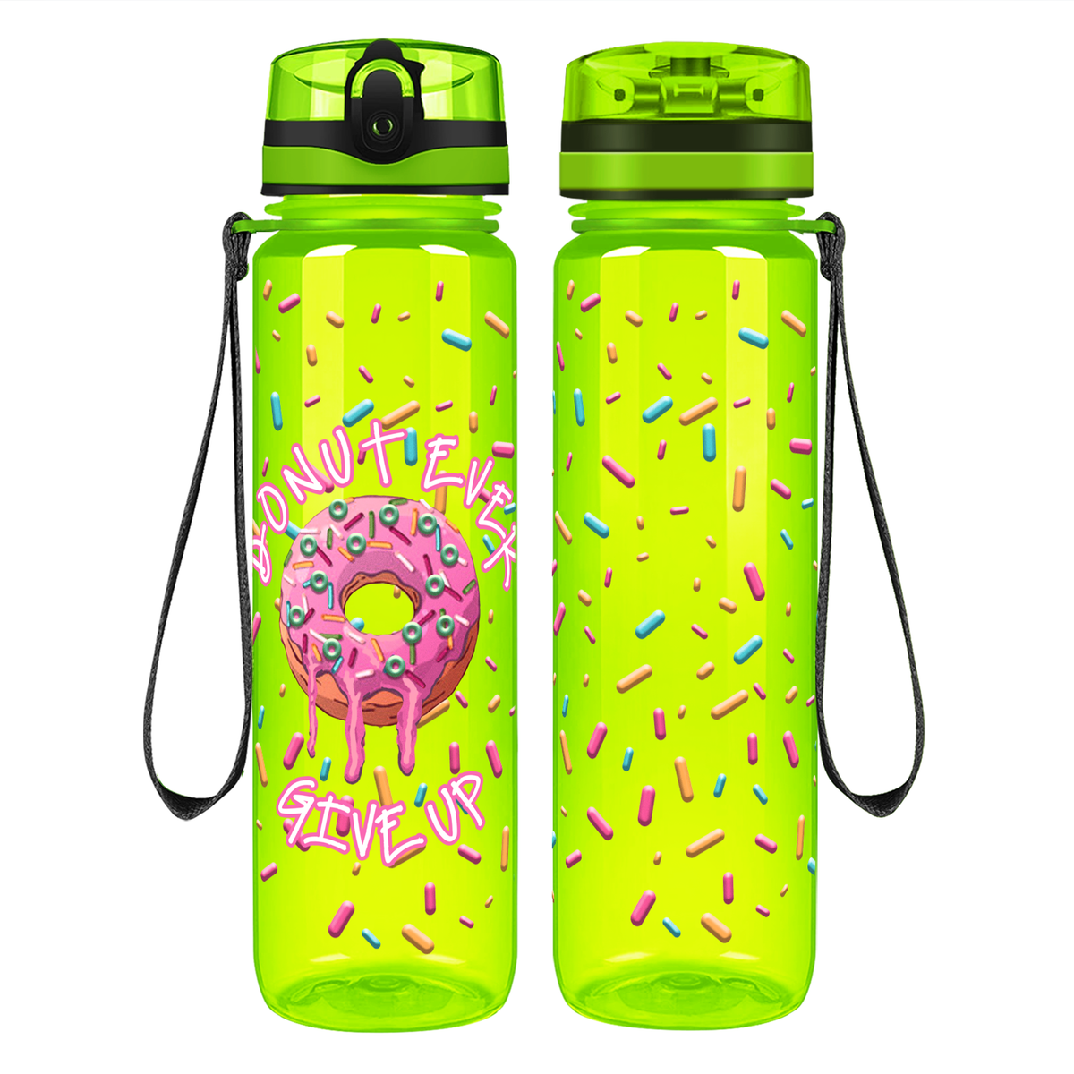 Donut Ever Give Up with Sprinkles on 32 oz Water Bottle