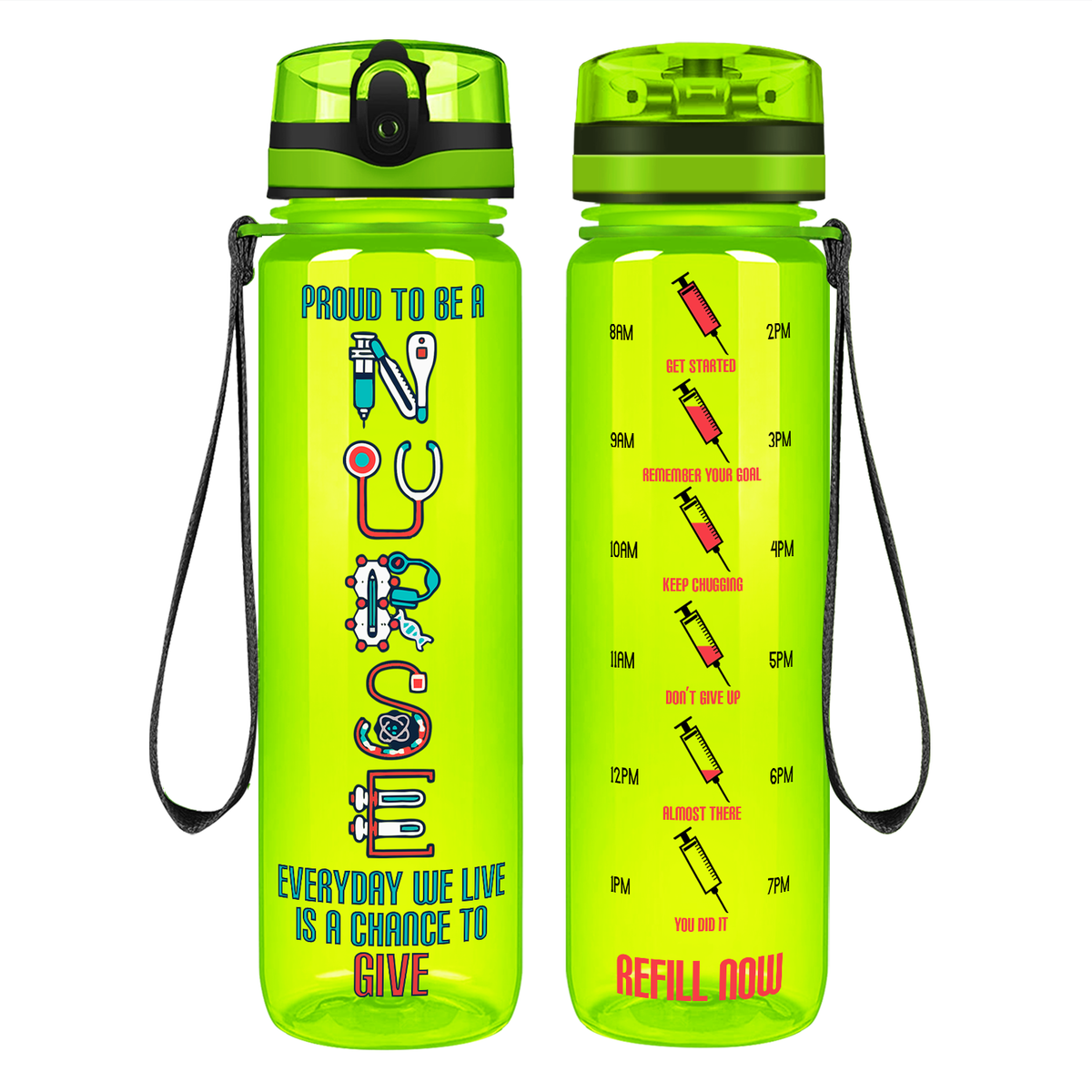Proud to be a Nurse on 32oz Motivational Tracking Water Bottle