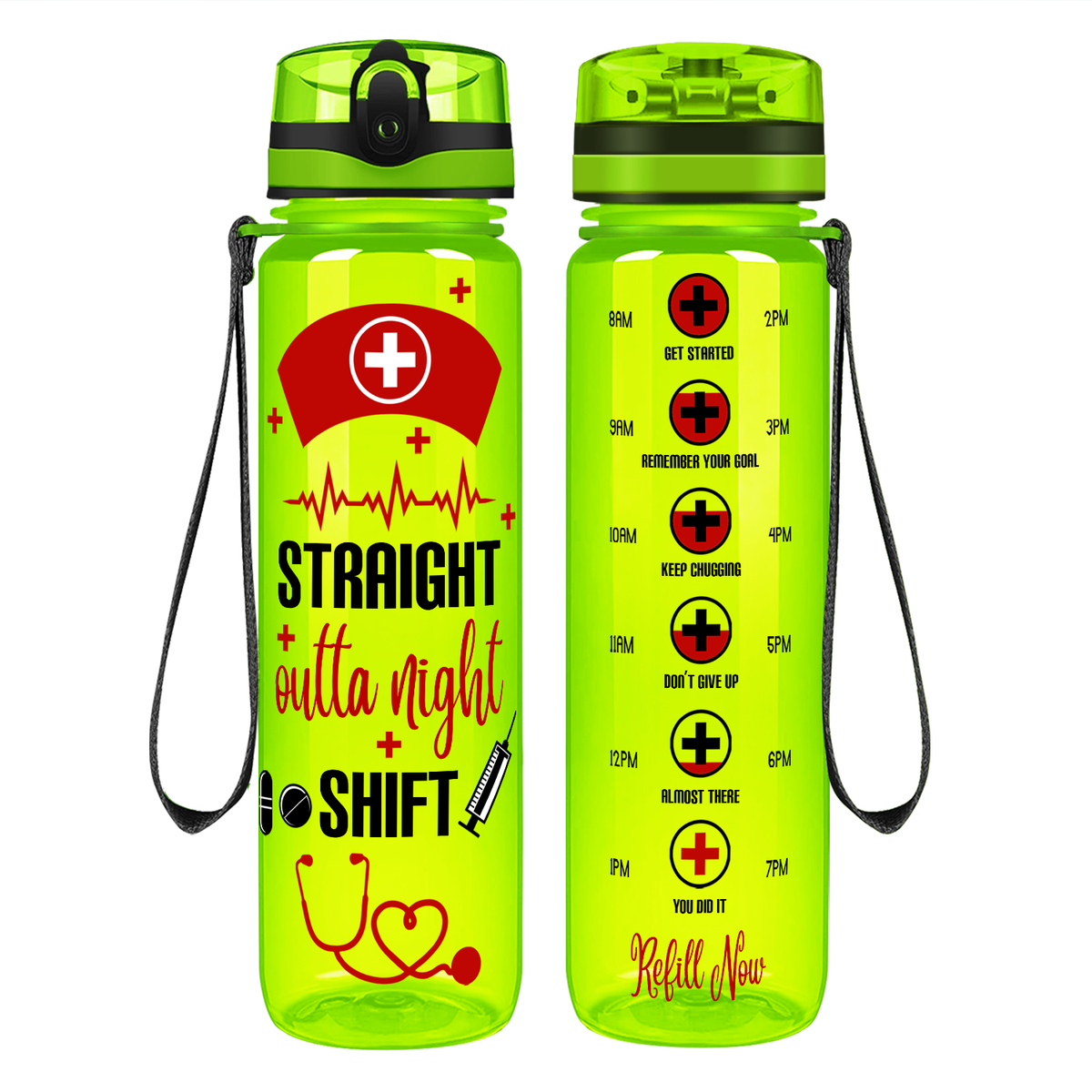 Straight Outta Night Shift on 32oz Motivational Nurse Water Bottle