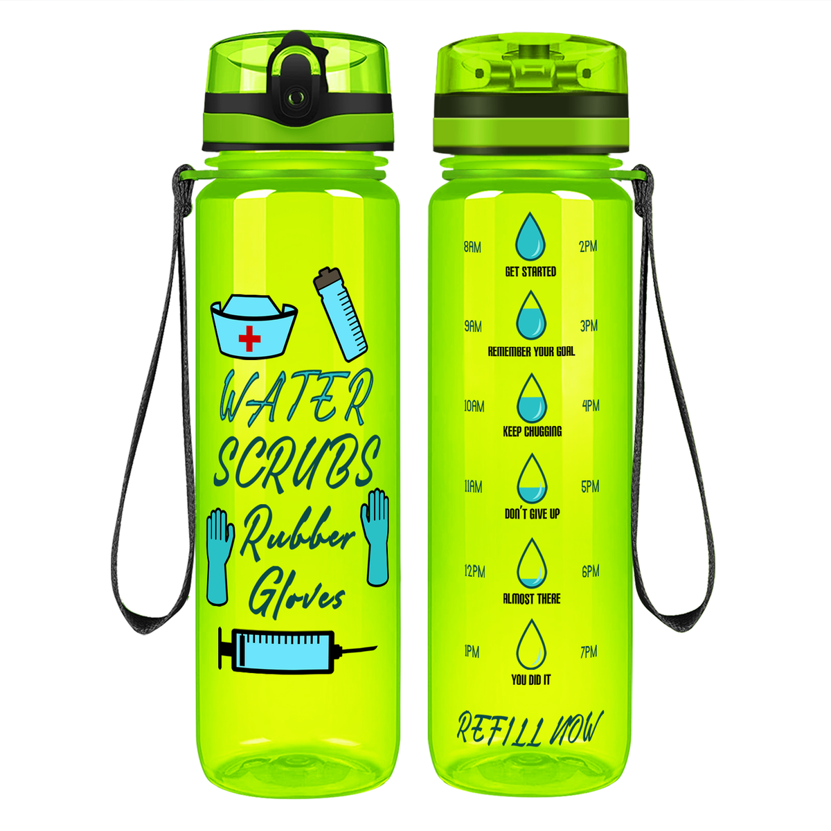 Water Scrubs Rubber Gloves Nurse Motivational Tracking Water Bottle