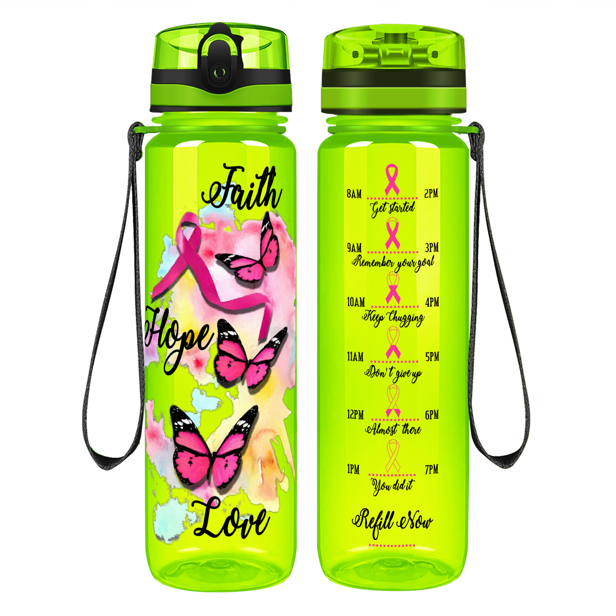 Faith Hope Love on 32 oz Motivational Tracking Water Bottle