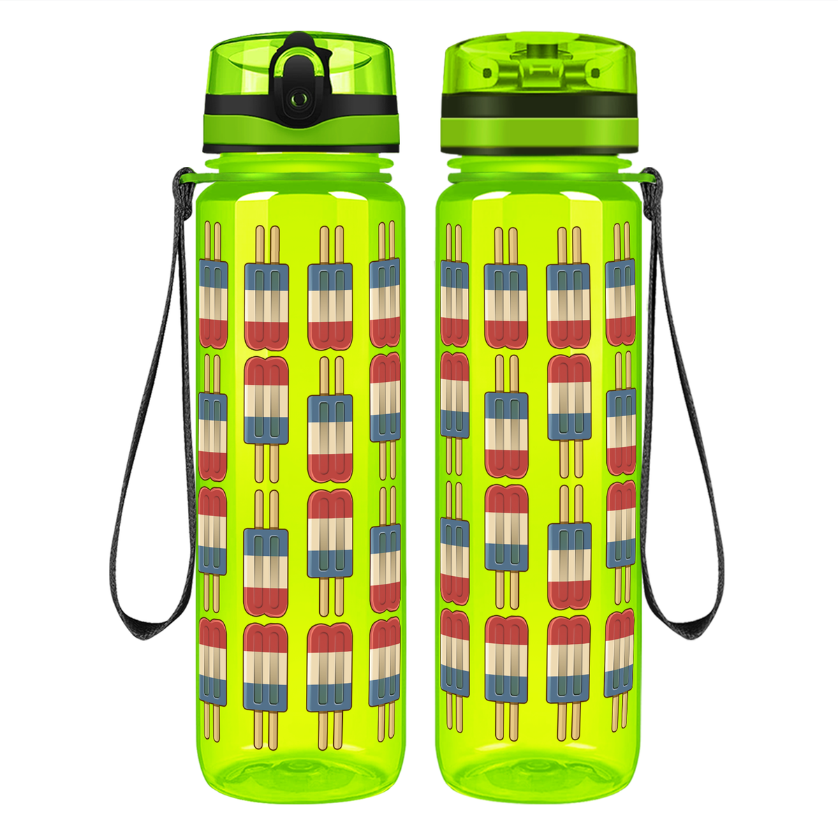 Red White Blue Popsicles on 32 oz Motivational Tracking Water Bottle