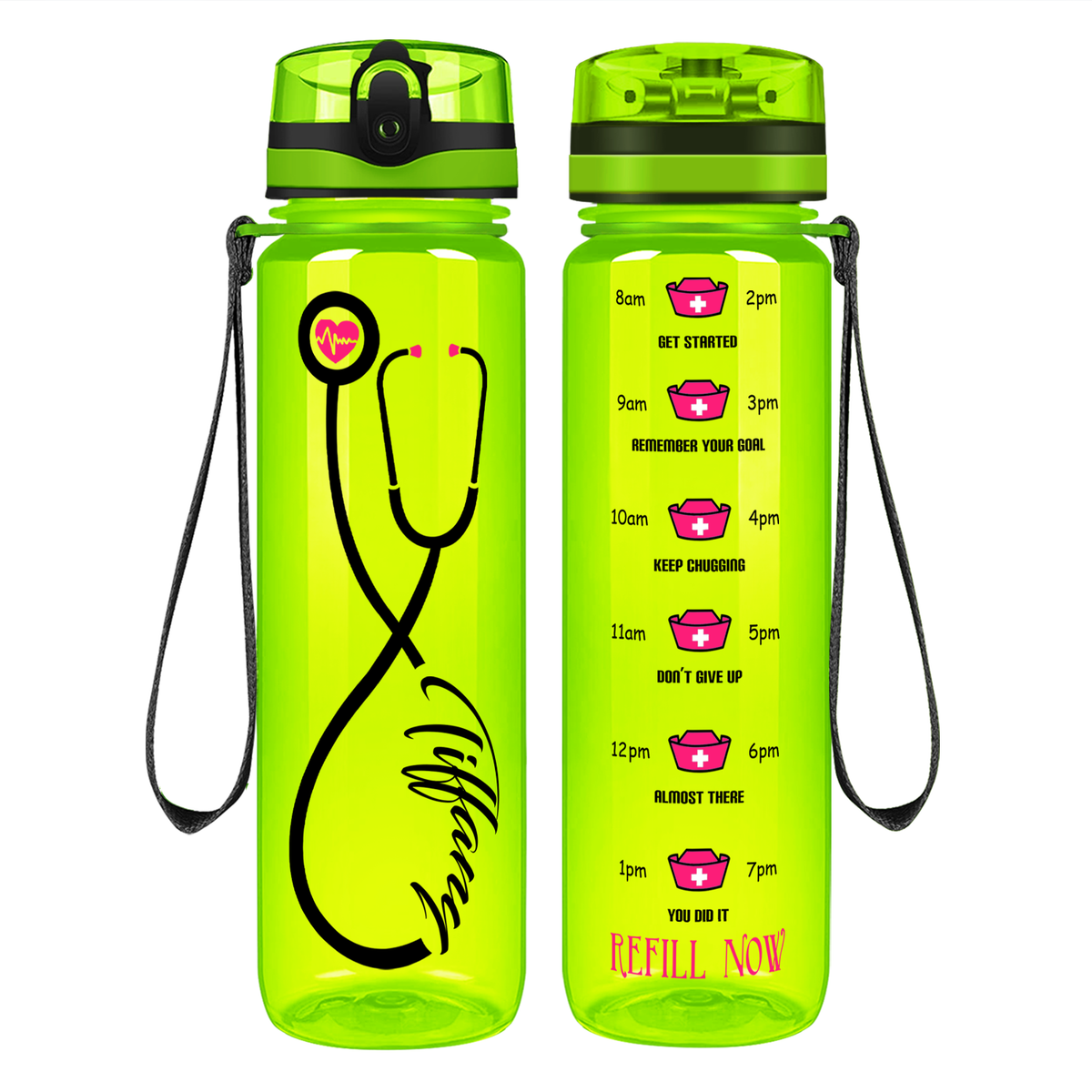 Personalized Nurse Stethoscope Pink on 32oz Water Bottle