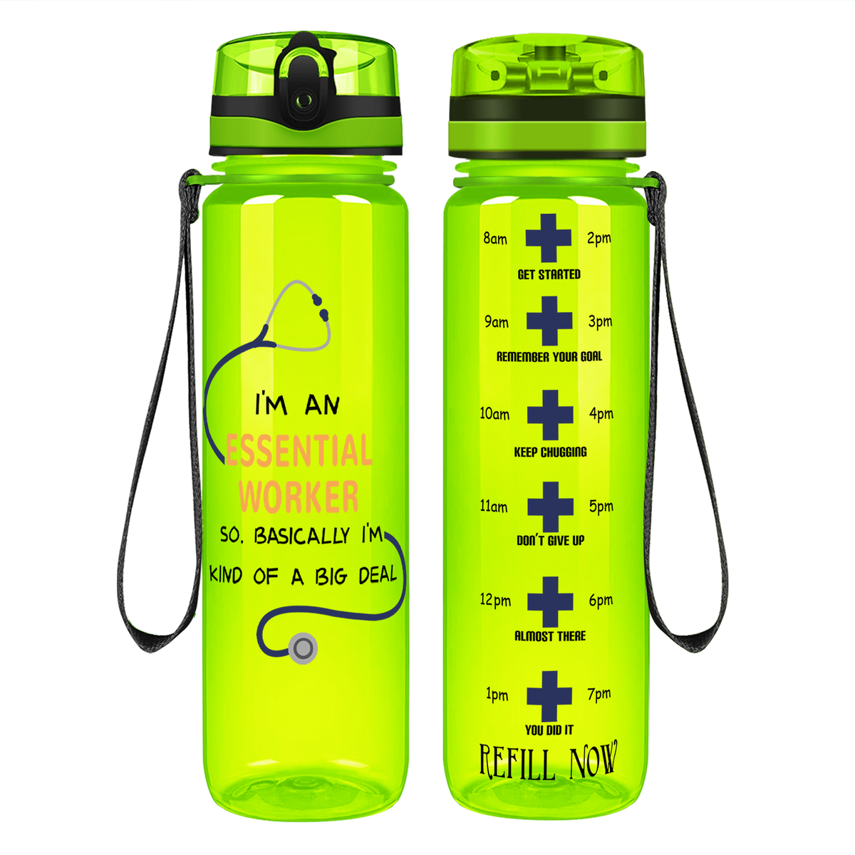 Essential Worker on 32oz Motivational Tracking Nurse Water Bottle