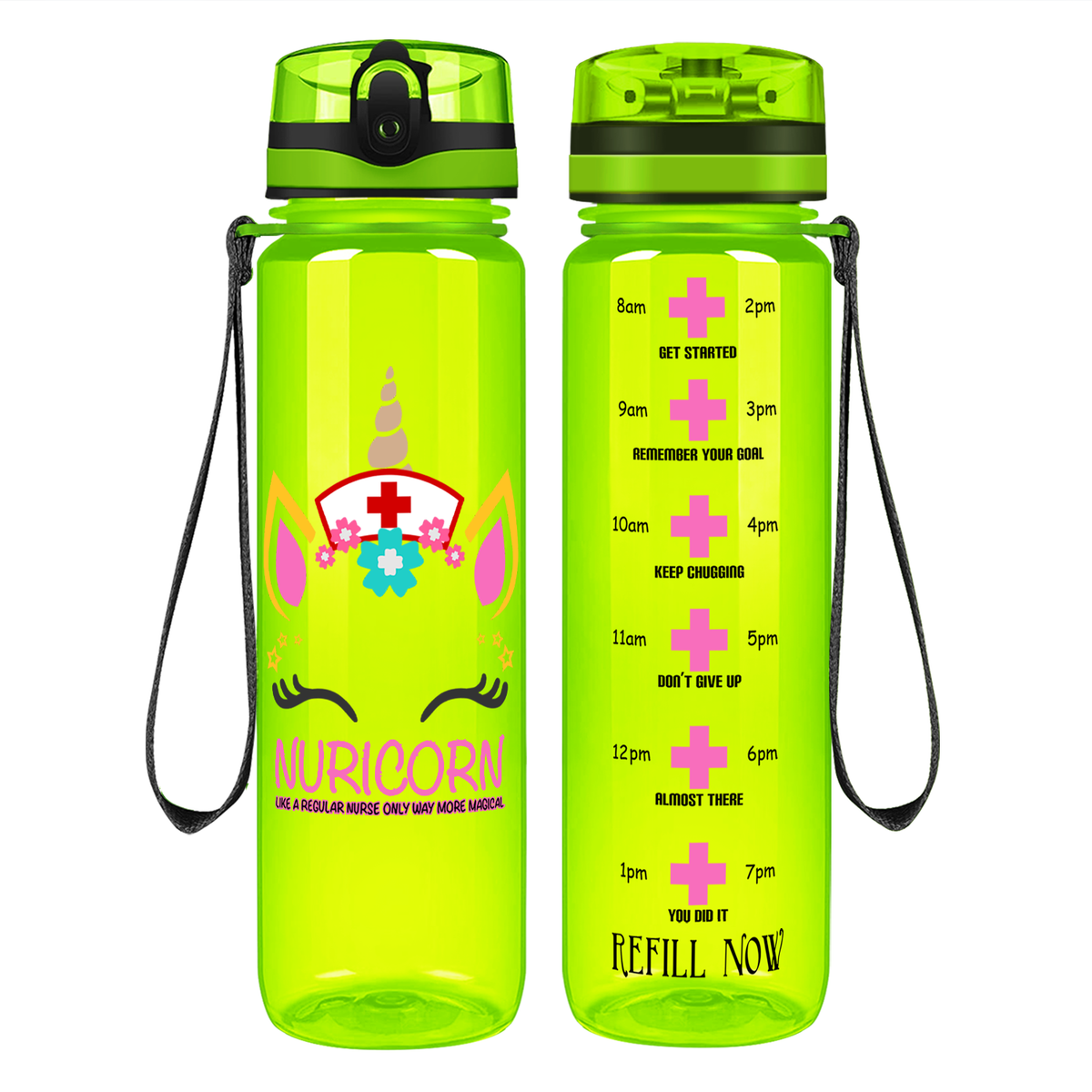 Nuricorn Face on 32oz Motivational Nurse Water Bottle