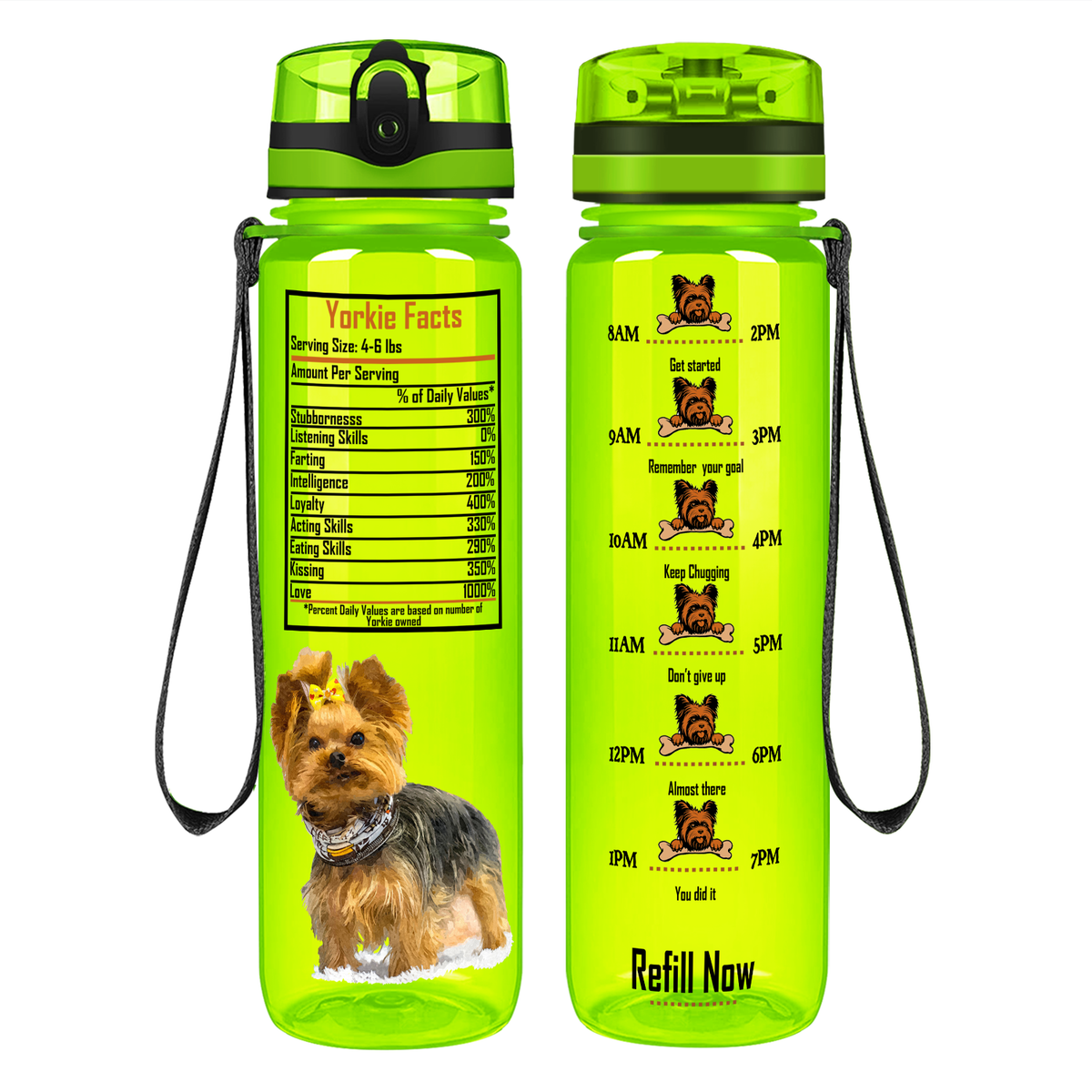 Yorkie Facts on 32 oz Motivational Tracking Water Bottle
