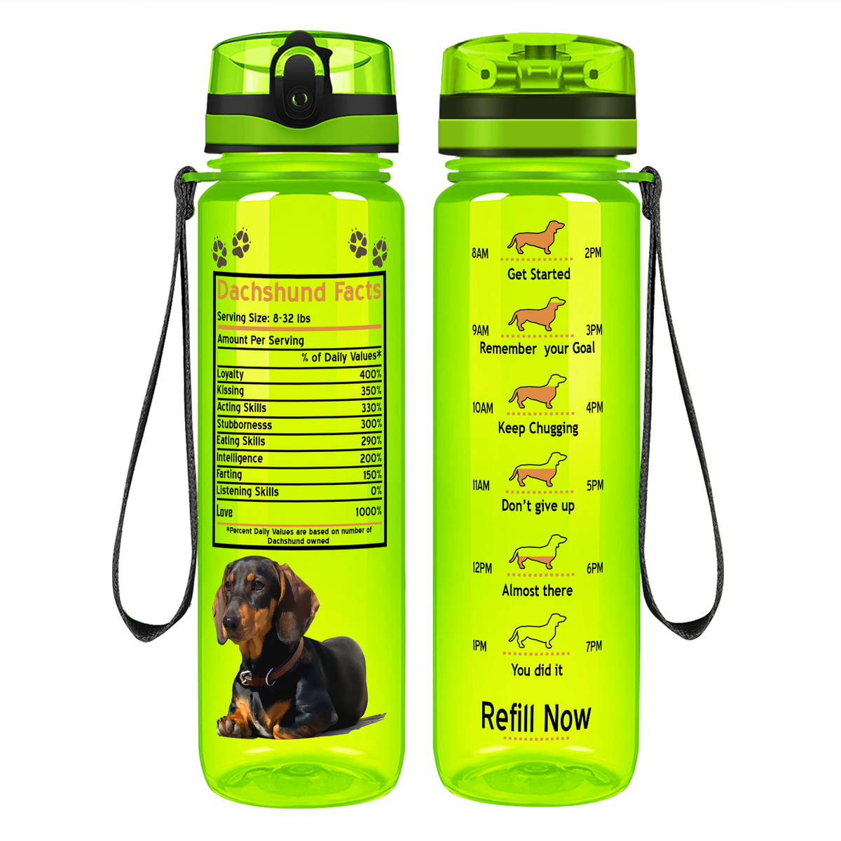 Dachshund Facts on 32 oz Motivational Tracking Water Bottle
