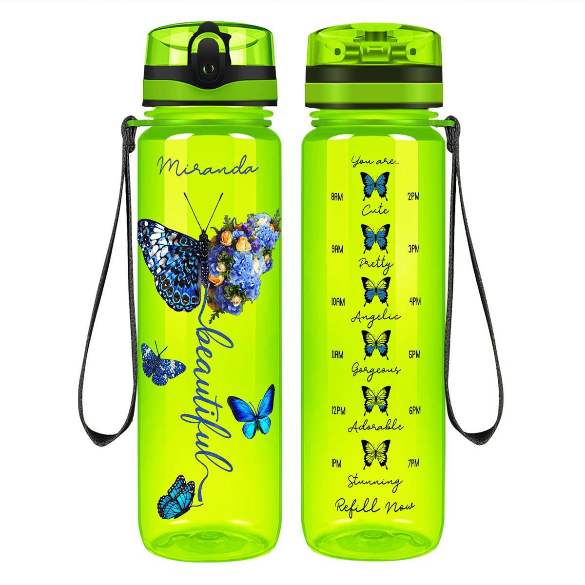Personalized Beautiful Butterflies on 32 oz Motivational Tracking Water Bottle