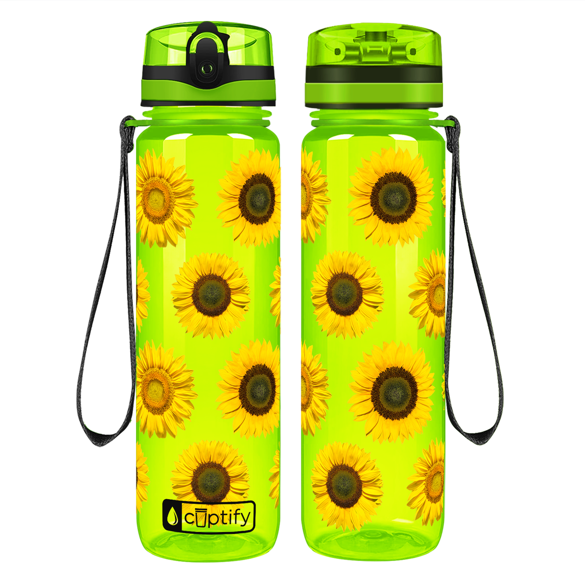 Sunflowers Galore on 32 oz Motivational Tracking Water Bottle