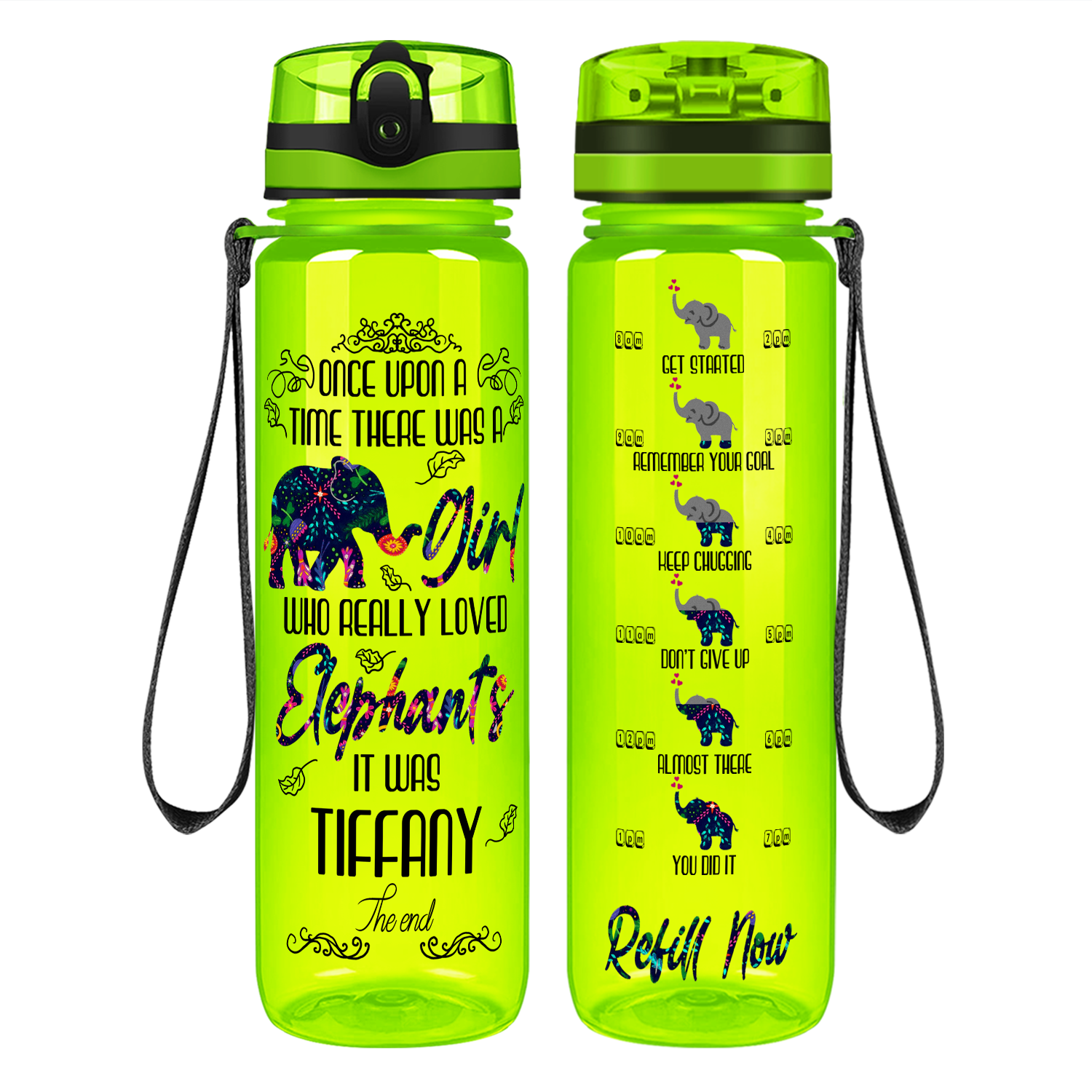 Personalized Once Upon a Time Elephants on 32 oz Motivational Tracking Water Bottle