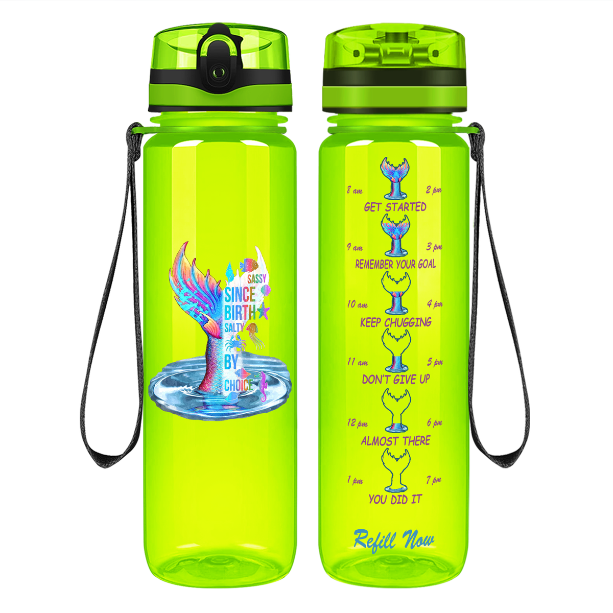 Personalized Sassy Since Birth on 32 oz Motivational Tracking Water Bottle
