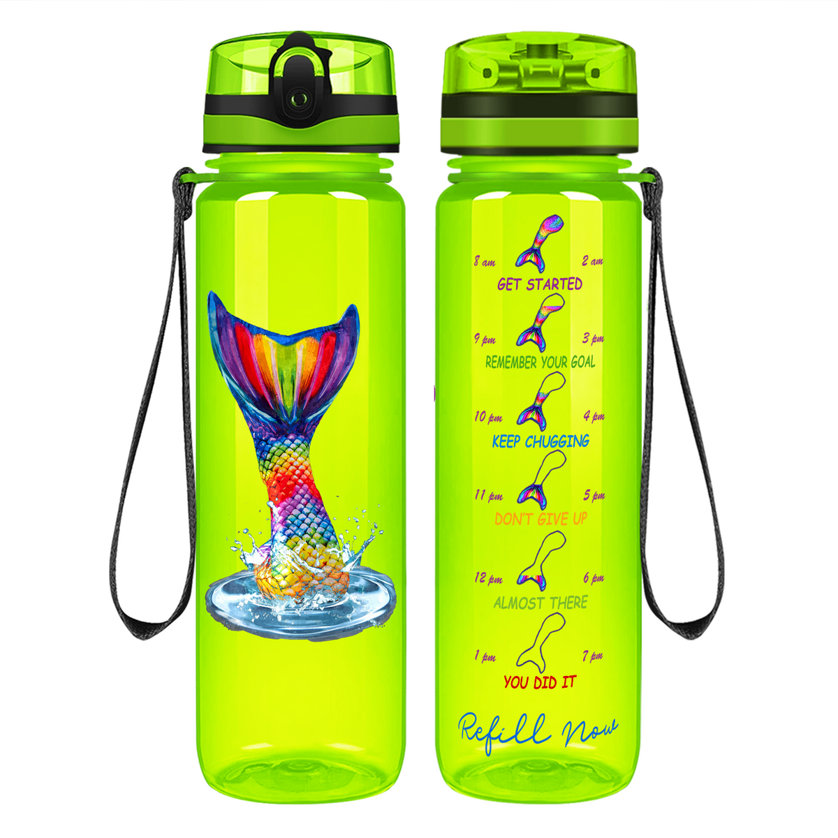 Personalized Mermaid Tail on 32 oz Motivational Tracking Water Bottle