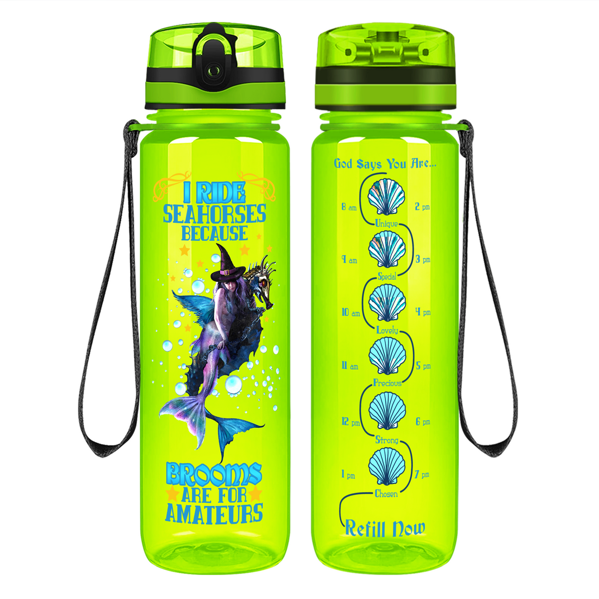 I Ride Seahorses on 32 oz Motivational Tracking Water Bottle