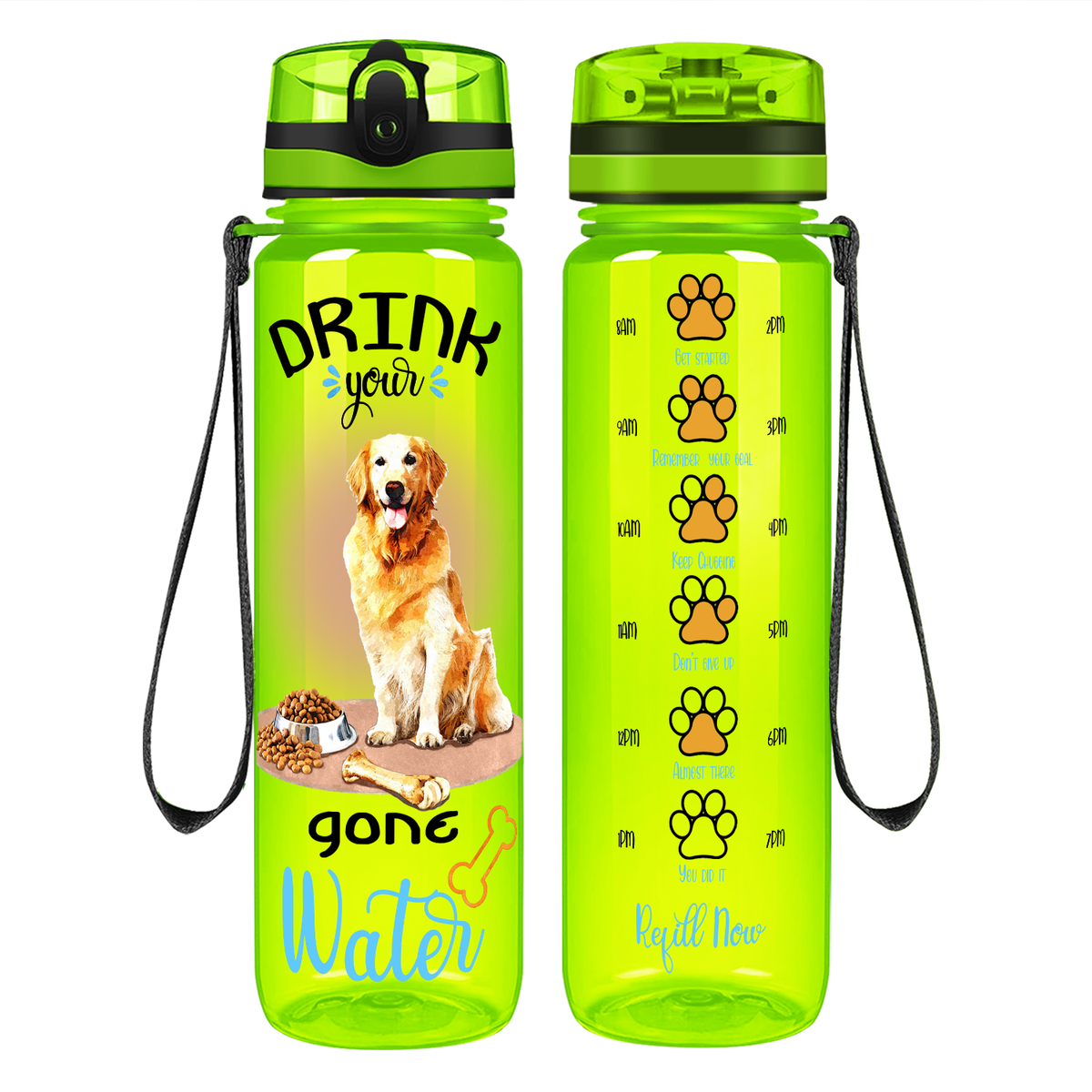 Golden Retriever Drink Your Water on 32 oz Motivational Tracking Water Bottle