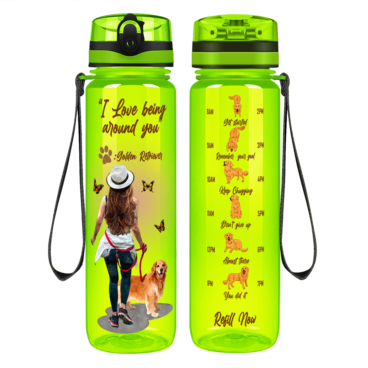 I love Being Around You Golden Retriever on 32 oz Motivational Tracking Water Bottle
