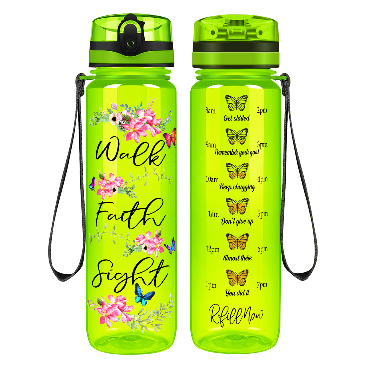 Walk Faith Sight on 32 oz Motivational Tracking Water Bottle