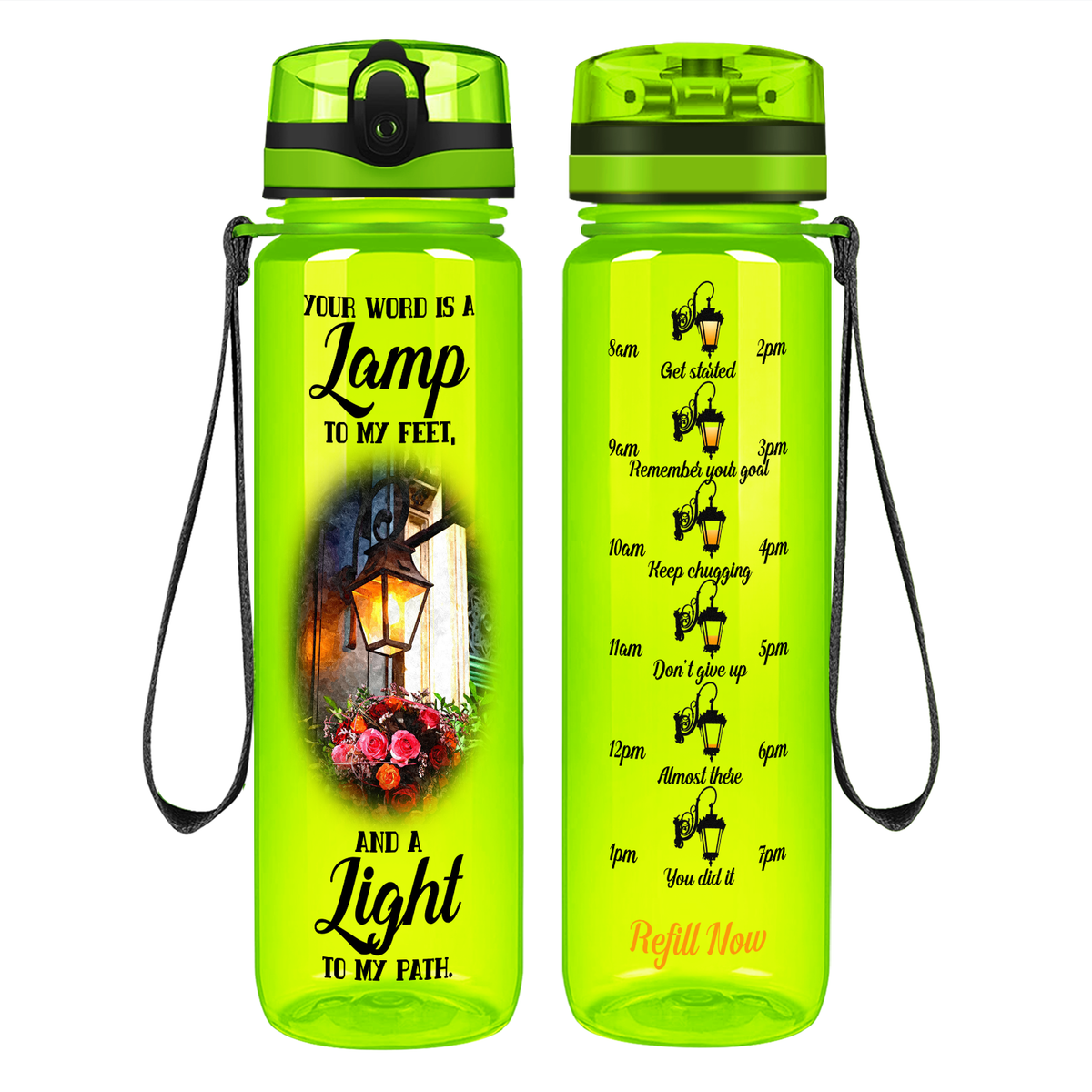 Your Word Is A Lamp To My Feet on 32 oz Motivational Tracking Water Bottle