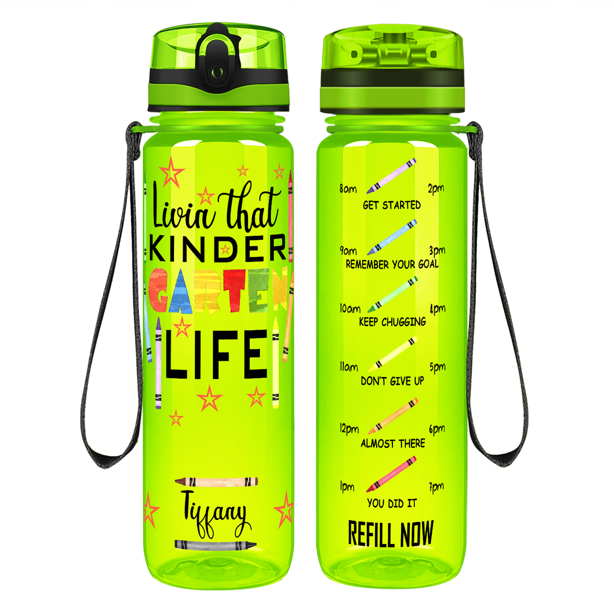 Personalized Livin' That Kindergarten Life on 32 oz Motivational Tracking Water Bottle