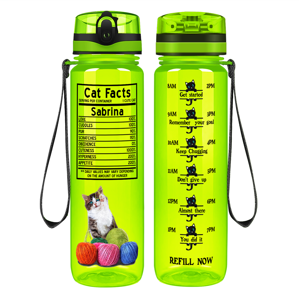 Personalized Cat Facts on 32 oz Motivational Tracking Water Bottle