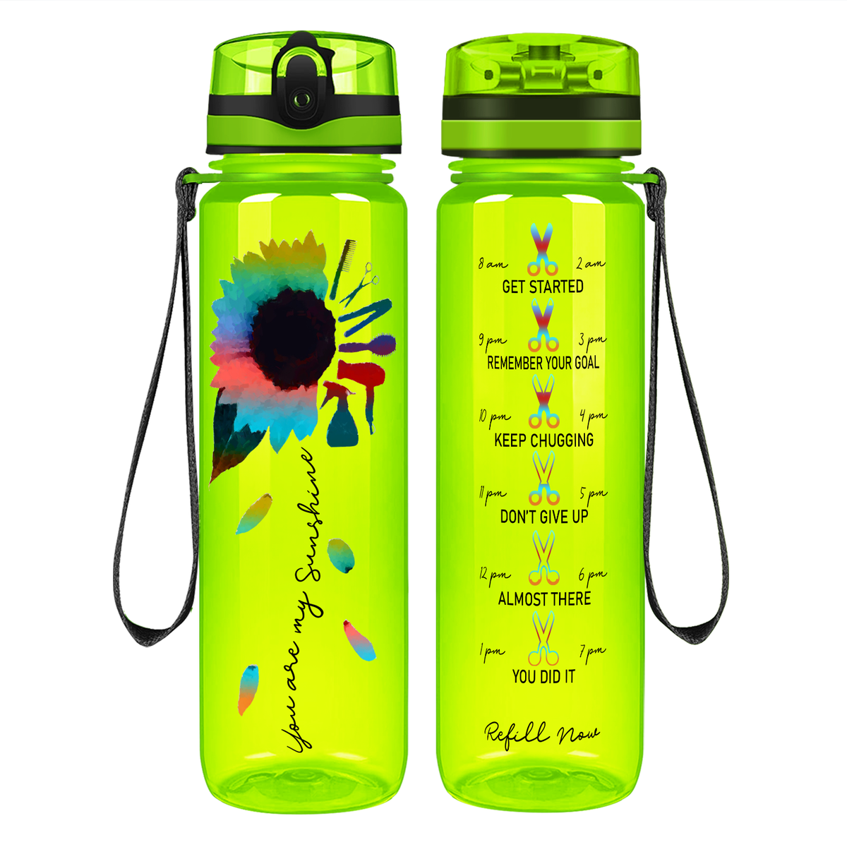 Hairstylist You Are My Sunshine on 32 oz Motivational Tracking Water Bottle