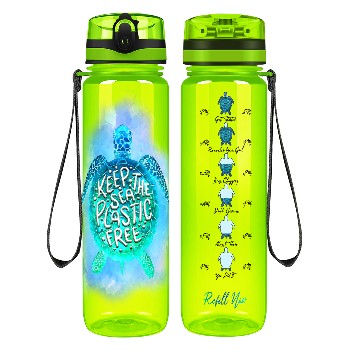 Keep The Sea Plastic Free on 32 oz Motivational Tracking Water Bottle