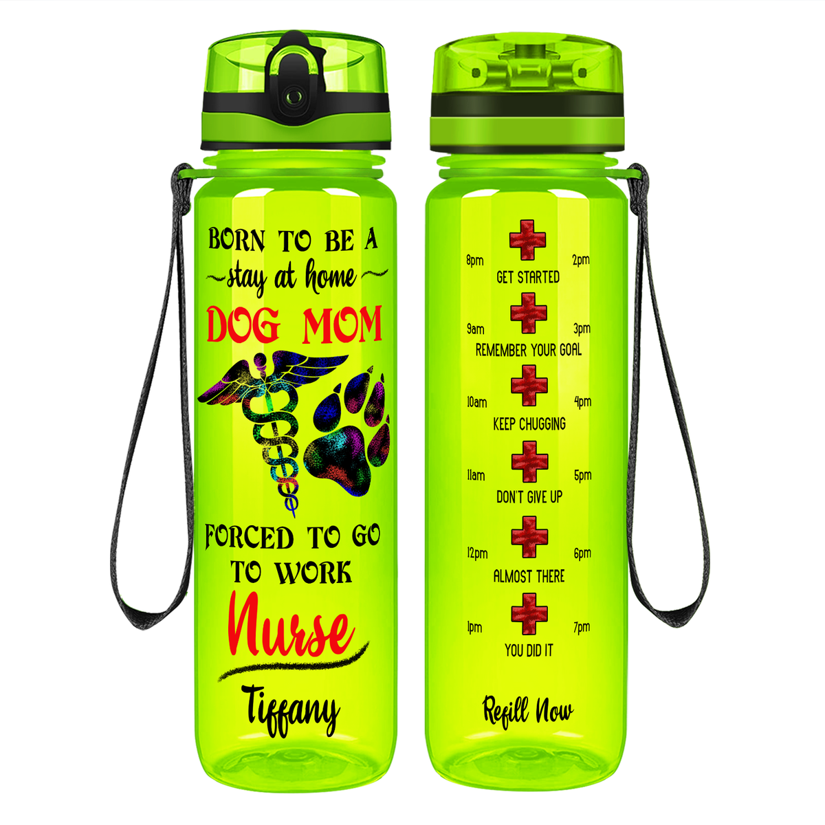 Personalized Stay at Home Dog Mom on 32oz Motivational Tracking Water Bottle