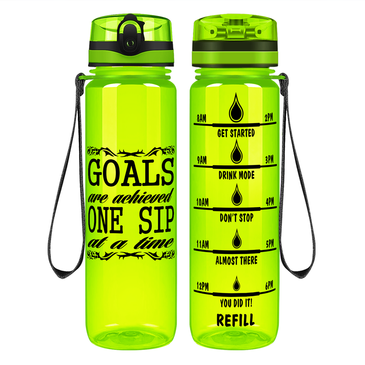 One Sip At A Time Goals on 32 oz Motivational Tracking Water Bottle