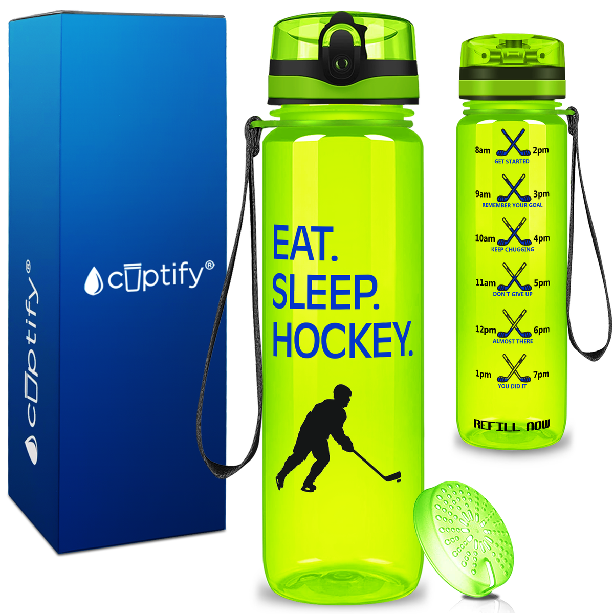Personalized Eat Sleep Hockey on 32 oz Motivational Tracking Water Bottle