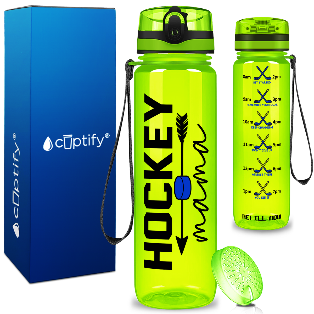 Hockey Mama Arrow on 32 oz Motivational Tracking Water Bottle