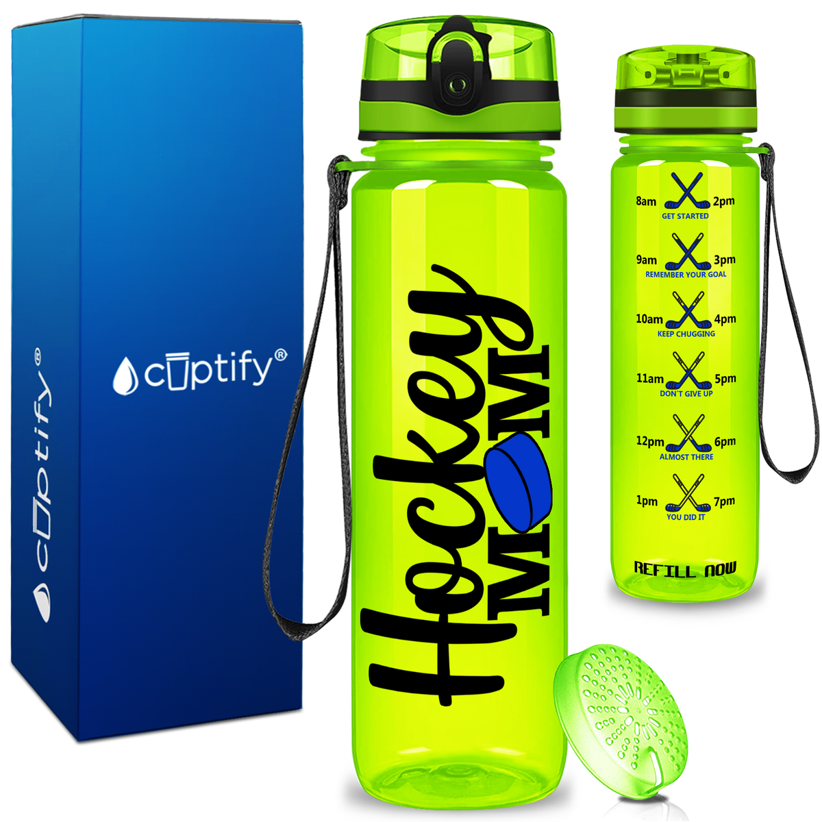 Hockey Mom with Puck on 32 oz Motivational Tracking Water Bottle