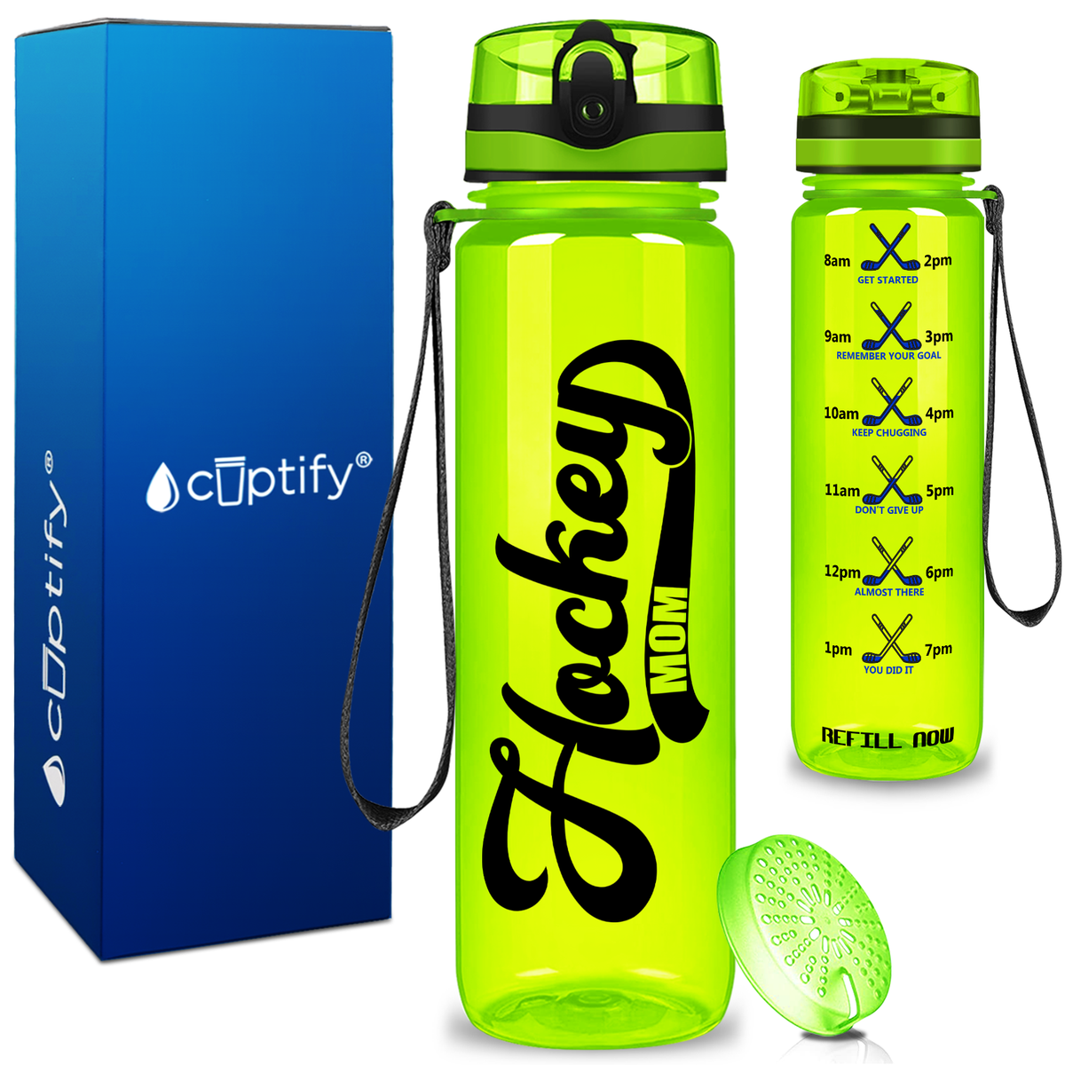 Retro Hockey Mom on 32 oz Motivational Tracking Water Bottle