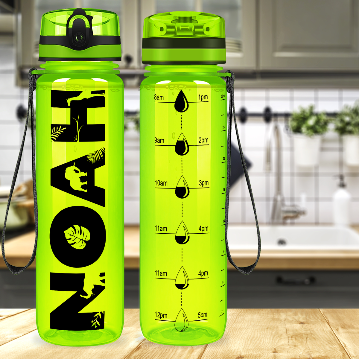 Kids Personalized on Lime 32 oz Motivational Tracking Water Bottle