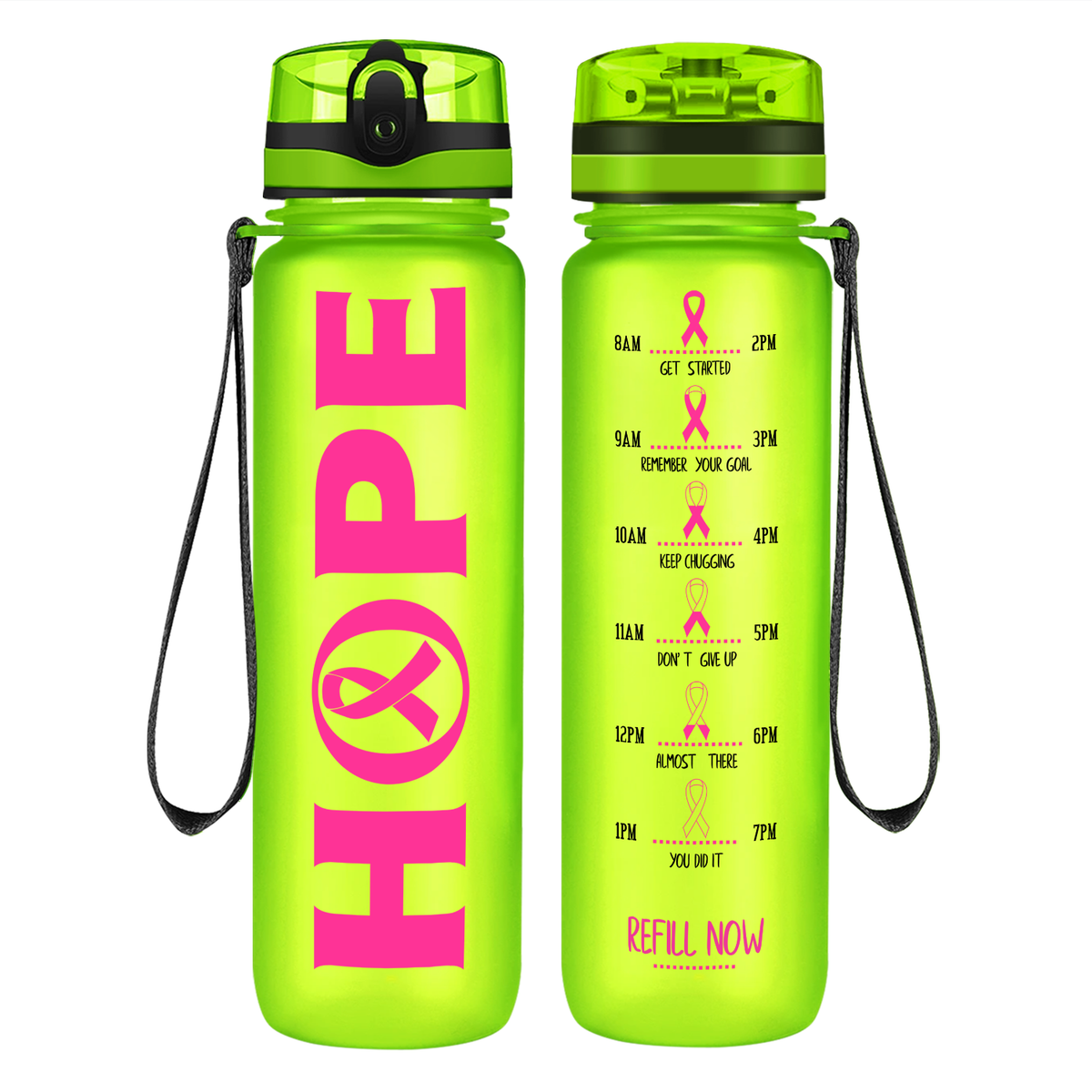 Hope on 32 oz Motivational Tracking Breast Cancer Awareness Water Bottle