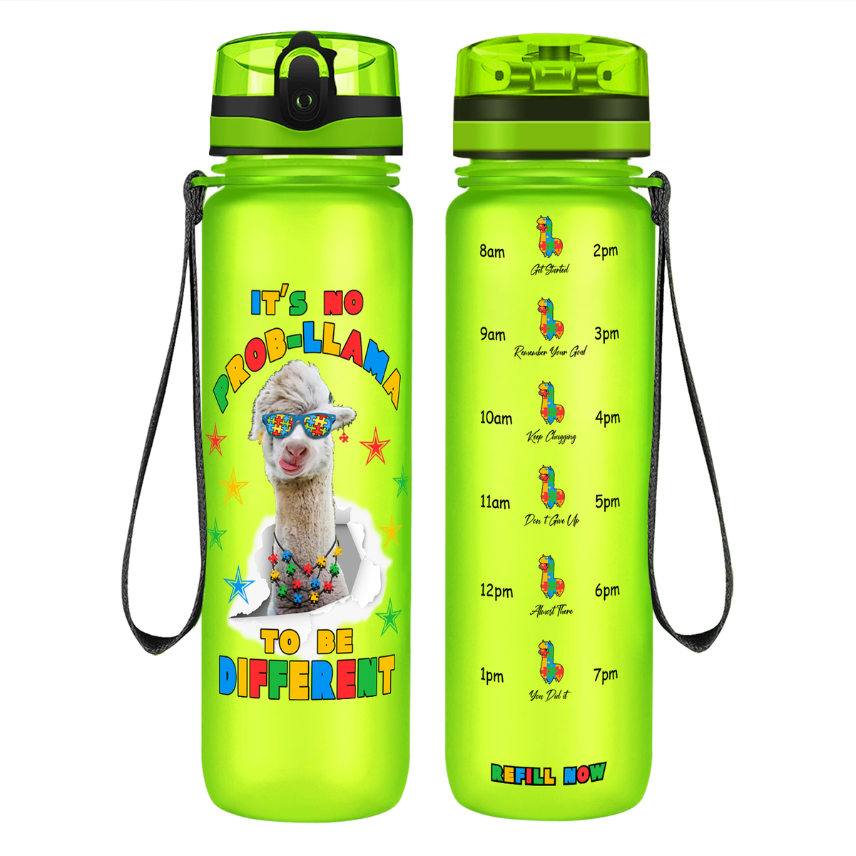 No Prob-llama Autism Stars on 32 oz Motivational Tracking Water Bottle