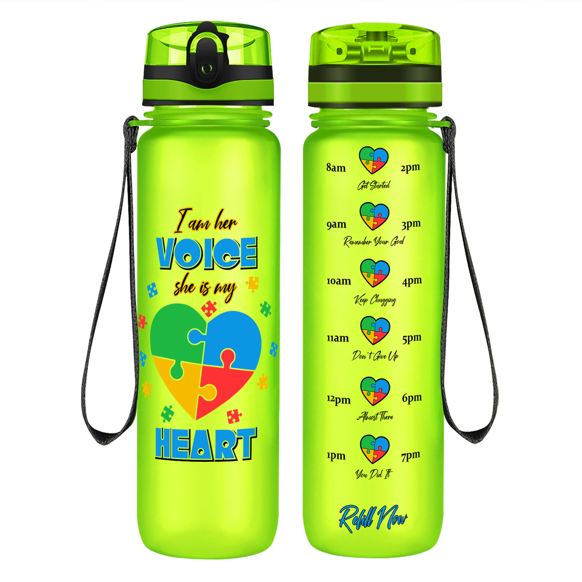 She is My Heart Autism Puzzle on 32 oz Motivational Tracking Water Bottle