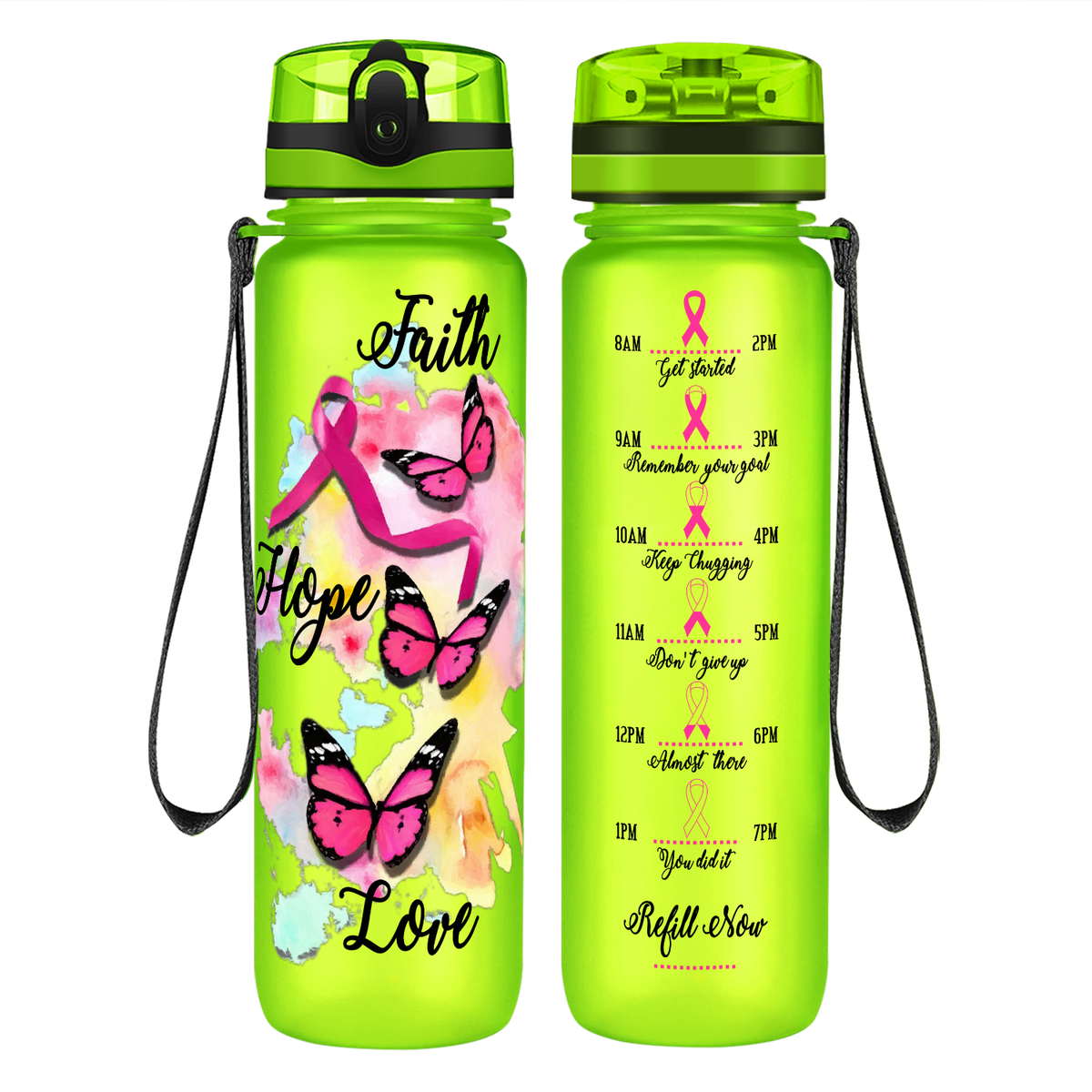 Faith Hope Love on 32 oz Motivational Tracking Water Bottle