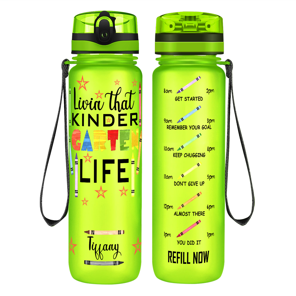 Personalized Livin' That Kindergarten Life on 32 oz Motivational Tracking Water Bottle