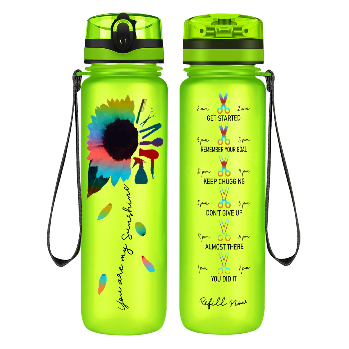 Hairstylist You Are My Sunshine on 32 oz Motivational Tracking Water Bottle