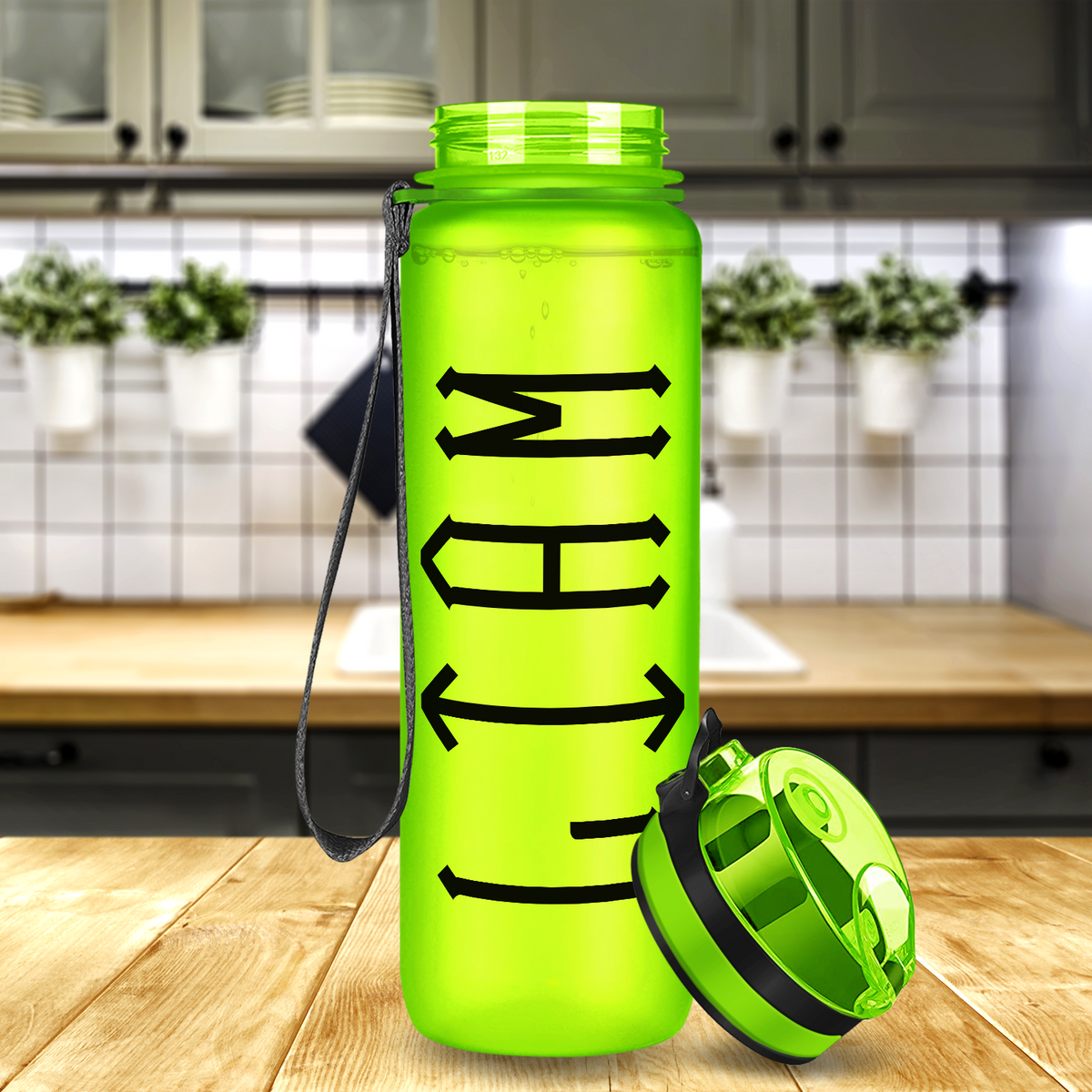 Kids Personalized on Lime Frosted 32 oz Motivational Tracking Water Bottle