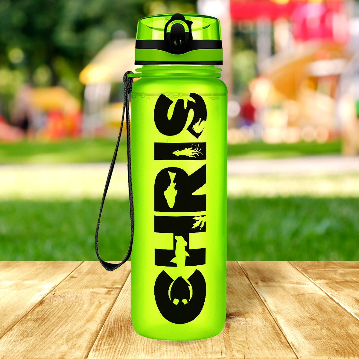 Kids Personalized on Lime Frosted 32 oz Motivational Tracking Water Bottle