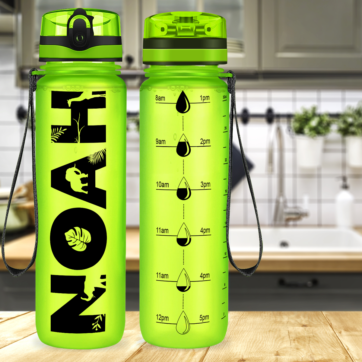 Kids Personalized on Lime Frosted 32 oz Motivational Tracking Water Bottle
