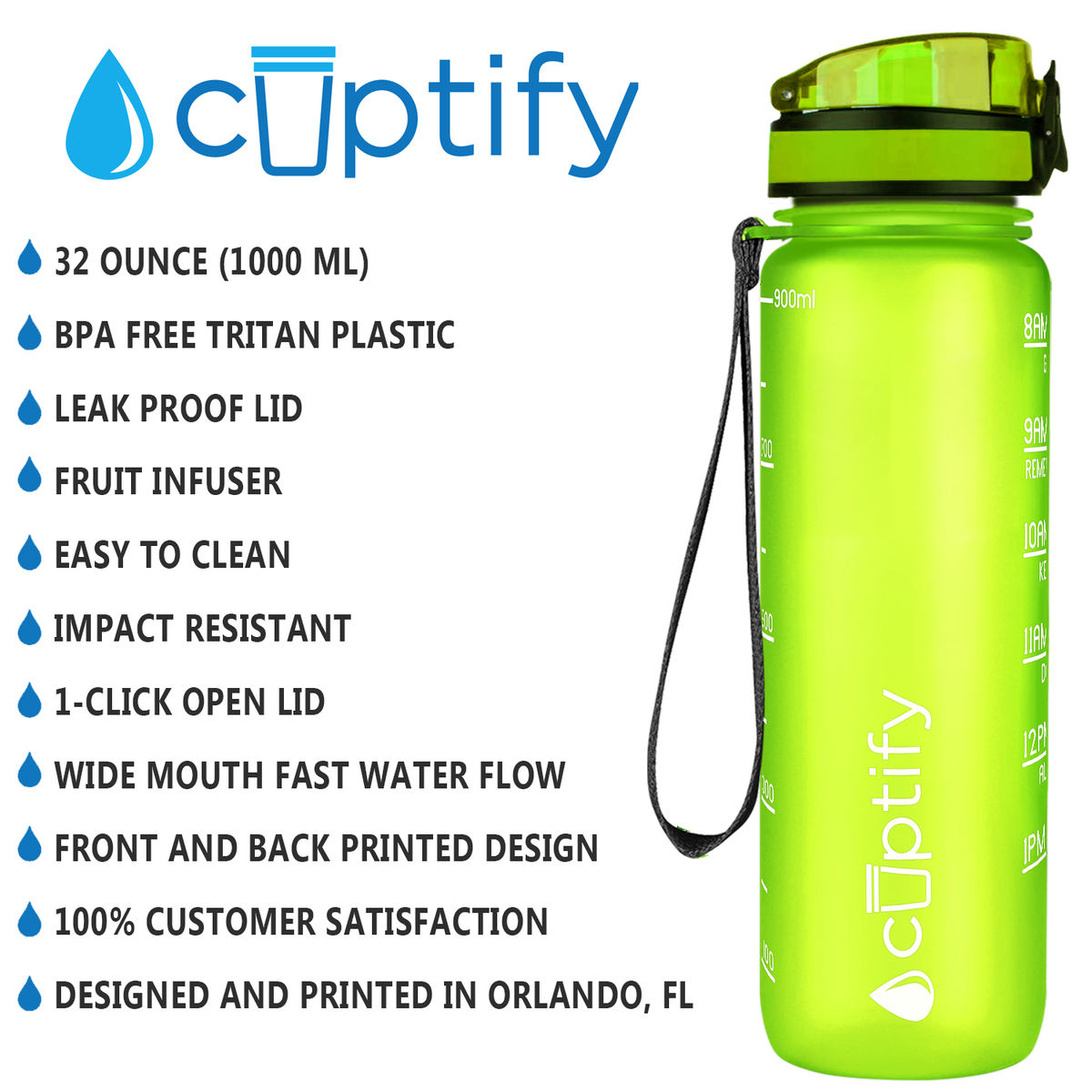 Cuptify Lemon Frosted 32 oz Motivational Water Bottle
