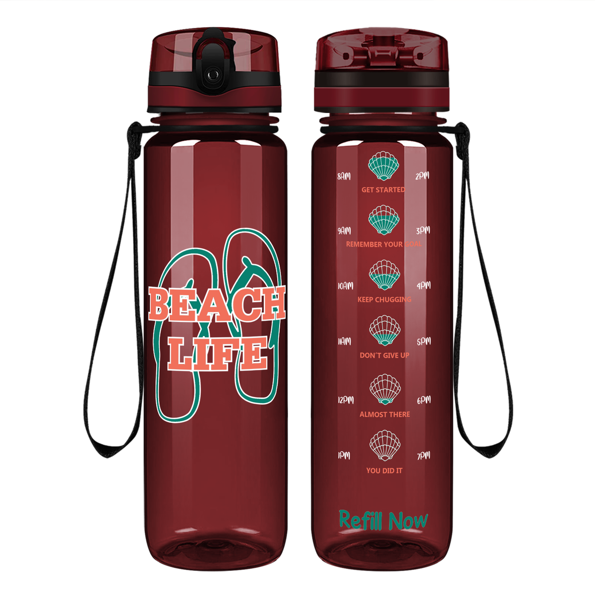 The Beach Life Sandals on 32 oz Motivational Tracking Water Bottle