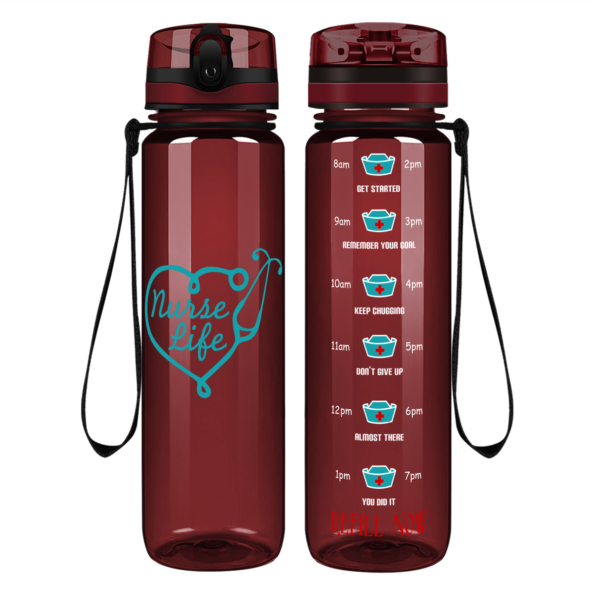 Nurse Life Heart on 32oz Motivational Tracking Water Bottle