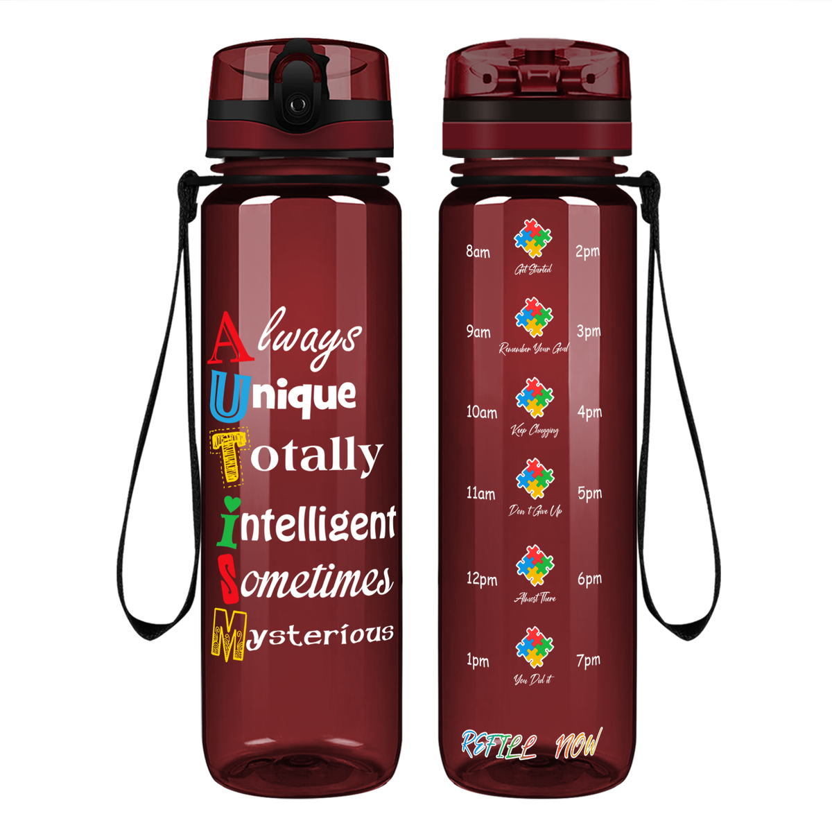 Autism Support Awareness on 32 oz Motivational Tracking Water Bottle
