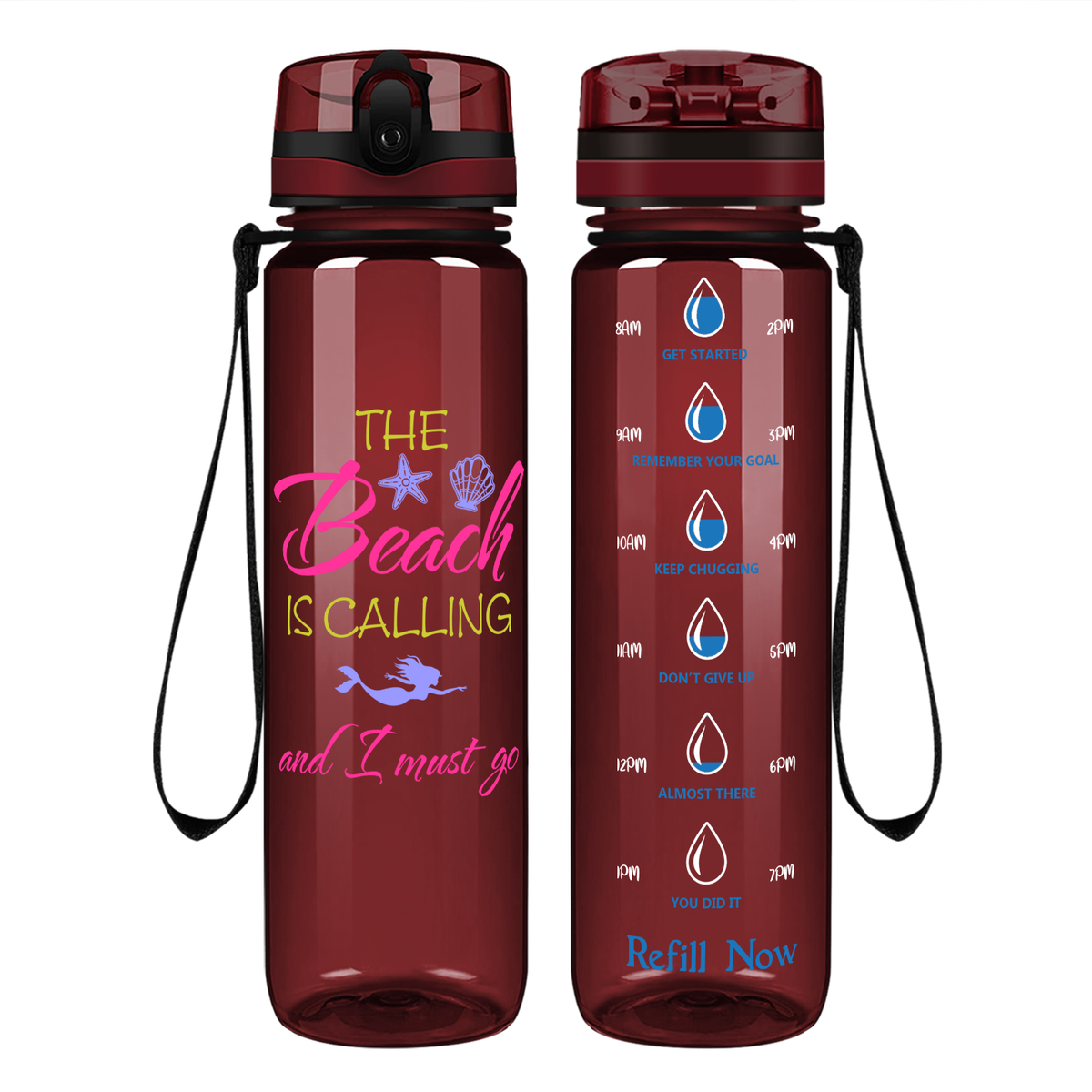 The Beach is Calling on 32 oz Motivational Tracking Water Bottle